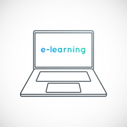 Laptop with text e-learning on a screen outline vector