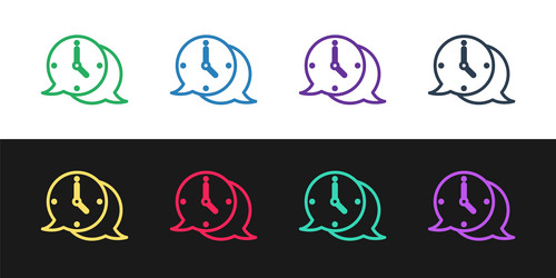 Set line clock with speech bubble icon isolated vector