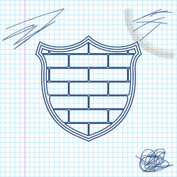 Shield with cyber security brick wall line sketch vector