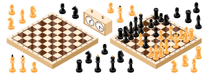 isometric chess board set vector