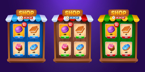 ui game store frame interface with button cartoon vector image