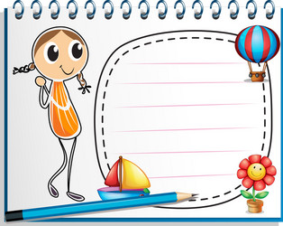 a notebook with an image of girl and empty vector image