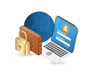 Flat isometric 3d of computer data internet vector