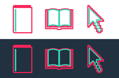 set line pixel arrow cursor book and open vector image