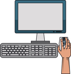 hand using desk computer with mouse monitor vector image