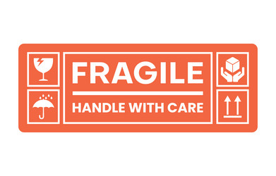 sticker fragile handle with care red vector image