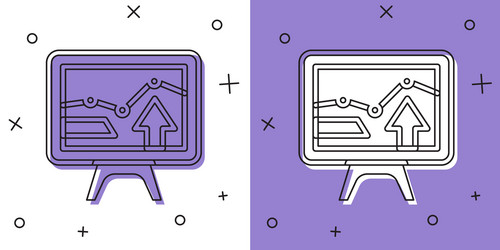 set computer monitor with graph chart icon vector image