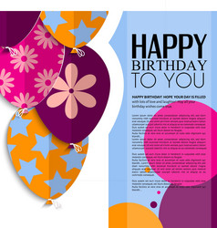 Birthday card with paper balloons and text vector