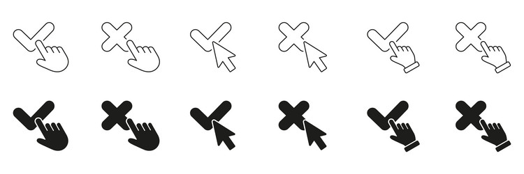 cursor click hand and arrow with x line solid vector image