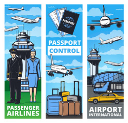 air transportation service banners with plane crew vector