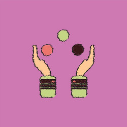 hands juggling with balls in hatching style vector