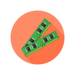 Ram memory round icon with long shadow vector