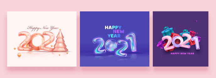 2021 happy new year celebration poster design set vector