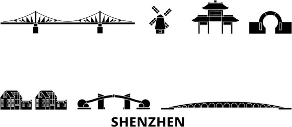 China shenzhen flat travel skyline set vector