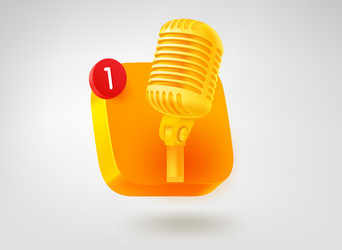 golden microphone button 3d mobile application vector image