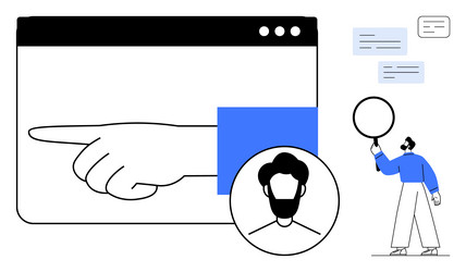 hand pointing on digital window with user profile vector image