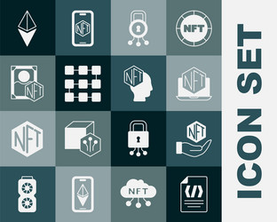 Set binary code nft digital crypto art laptop vector