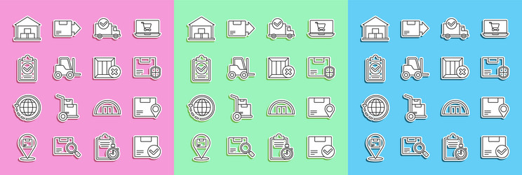set line package box with check mark location vector image