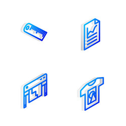 set isometric line document with graph chart vector image