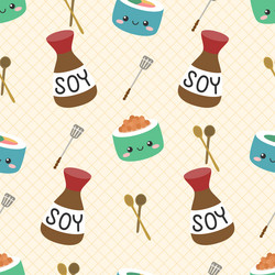 cute sushi and soy sauce seamless pattern
