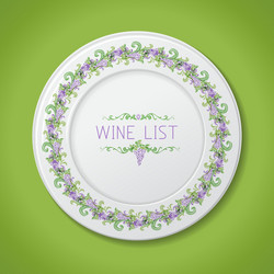 Plate with grapes isolated on green background vector