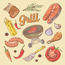 Delicious Grill and BBQ Doodle Vector Image