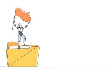 single continuous line drawing of robots standing vector image