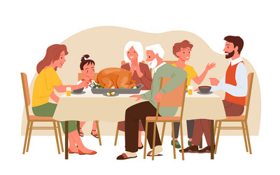 thanksgiving dinner for happy big family mother vector