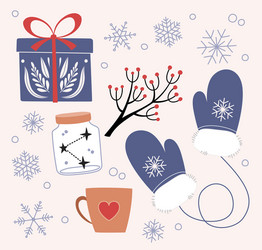 set of winter items and clothing vector