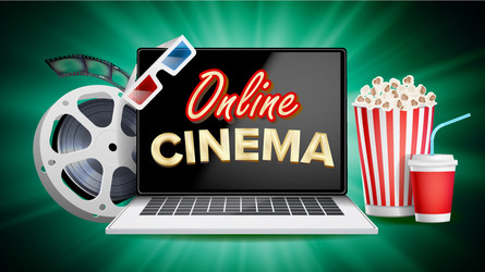 Online cinema poster modern laptop concept vector