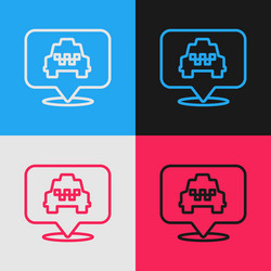 Pop art line map pointer with taxi icon isolated vector