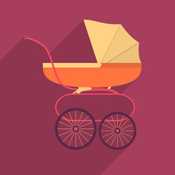 retro baby stroller flat square icon with long vector