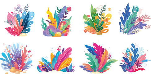 Set with floral abstract vector