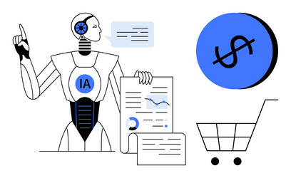 ai robot analyzing data with shopping cart vector image