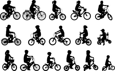 Children on Bicycles Silhouettes Vector Image
