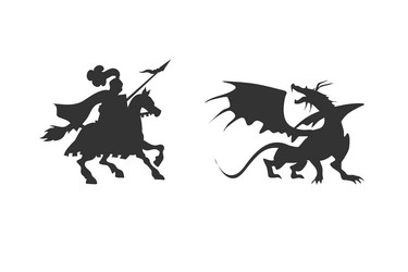 Knight vs Dragon Battle Silhouette Vector Image