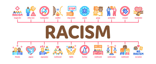 Racism discrimination minimal infographic banner Vector Image Racism discrimination minimal infographic banner Vector Image