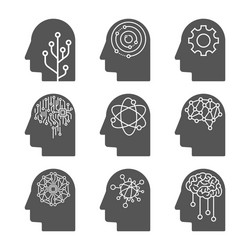 AI Heads Icon Set - Neural Networks vector image