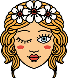 Floral Winking Maiden Vector Image