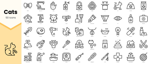 Set of cats icons simple line art style pack Vector Image