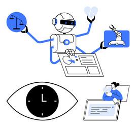 ai robot multitasking with justice scale heart vector image