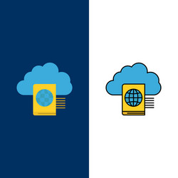 Cloud reading folder upload icons flat and line vector