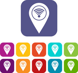 Map pin pointer with wi fi symbol icons set flat vector