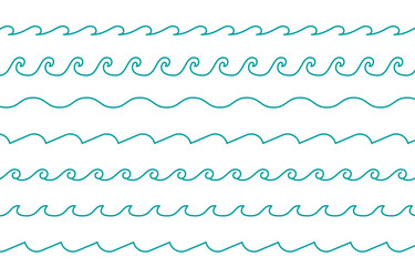 Sea waves patterns set in line style vector