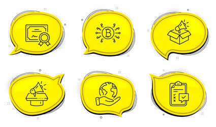 checklist megaphone and bitcoin system icons set vector image