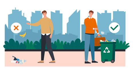 correct and wrong examples throwing out garbage vector image