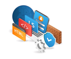 flat isometric 3d of secure programming language vector