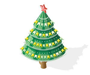 isometric christmas tree with garland flags vector