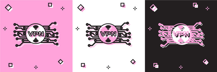 set vpn in circle with microchip circuit icon vector image