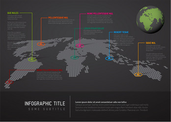 dark world map with pointer marks vector